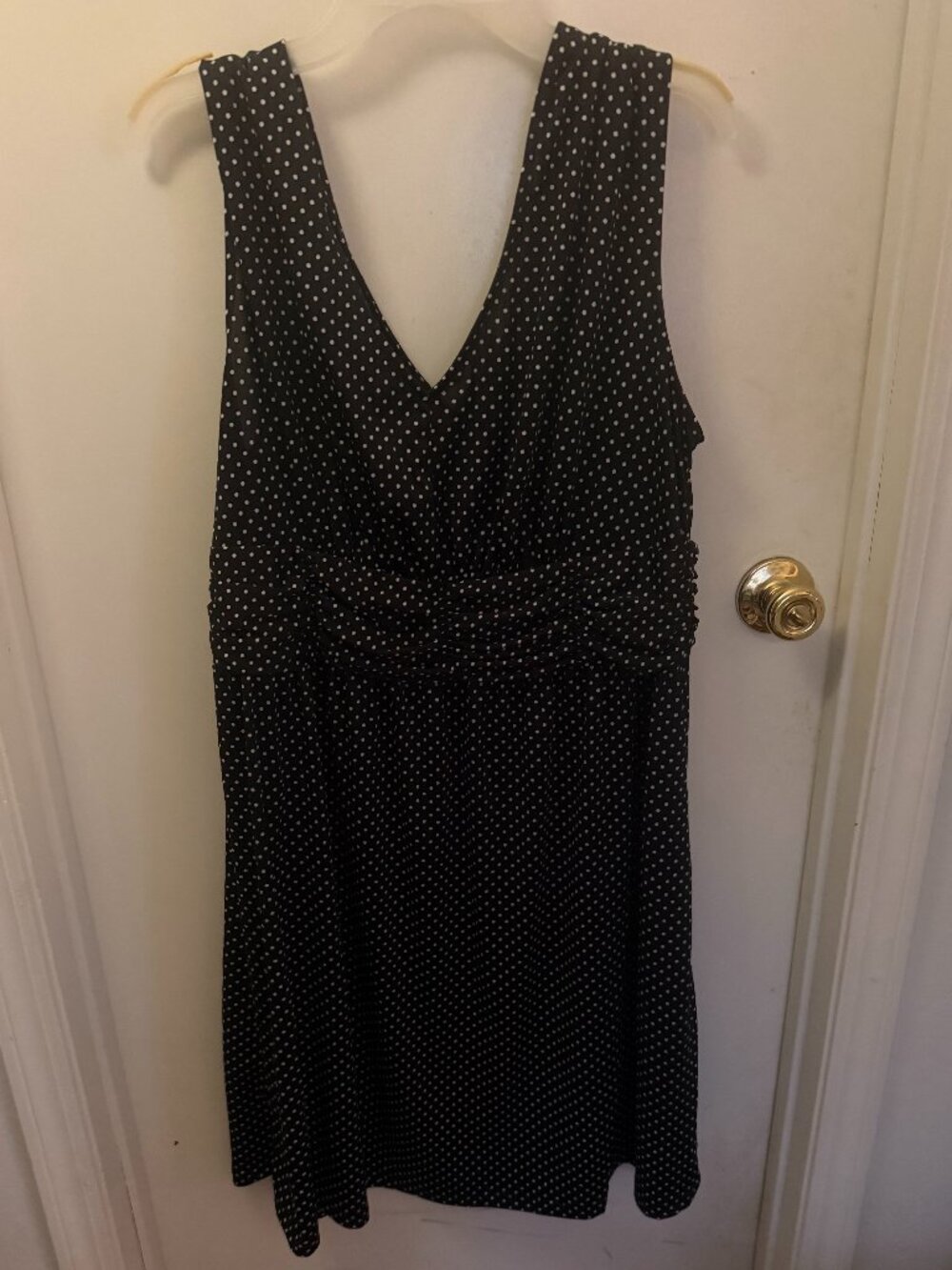Tessuto Sleeveless Black and White Polka Dot Dress W 2X